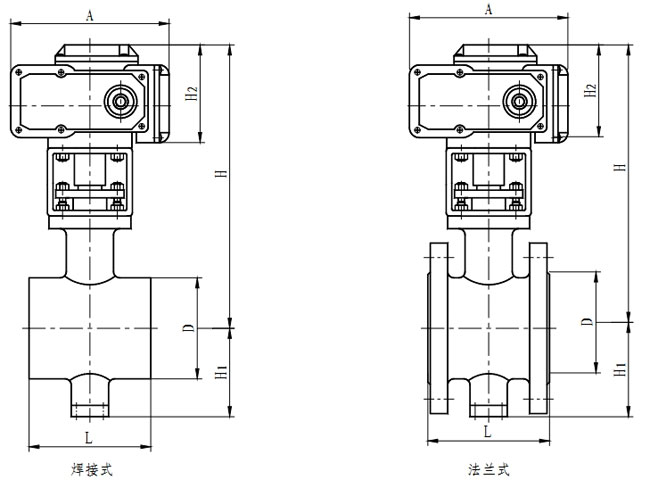 ZAJV電動V型調(diào)節(jié)球閥、電動V型切斷球閥外形結(jié)構(gòu)尺寸圖