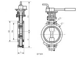 D73H手動(dòng)對(duì)夾式硬密封蝶閥外形尺寸圖