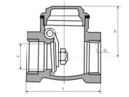 H14W-16P、H14W-16R型臥式不銹鋼內(nèi)螺紋止回閥主要連接外型尺寸圖