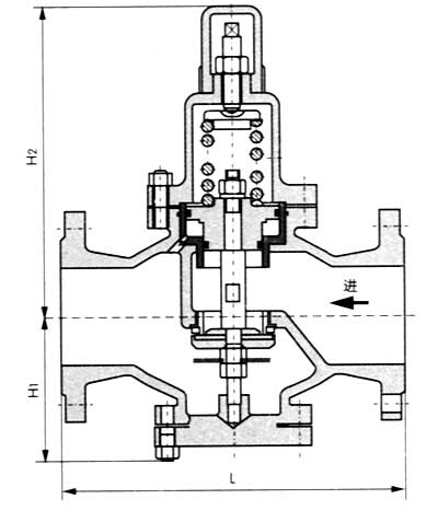 Y42X直接作用彈簧活塞式減壓閥主要外形連接尺寸PN16圖
