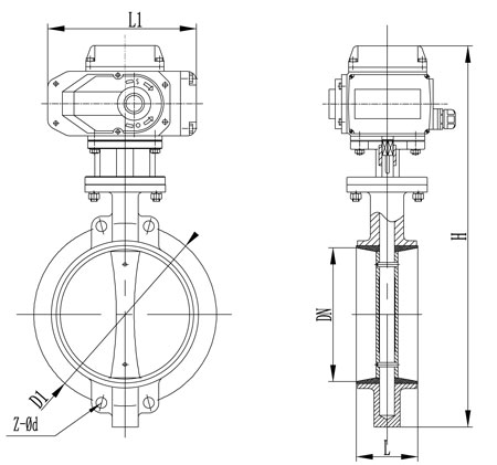 24V、12V電動(dòng)蝶閥_灑水車(chē)/消防車(chē)用閥主要外形連接尺寸圖